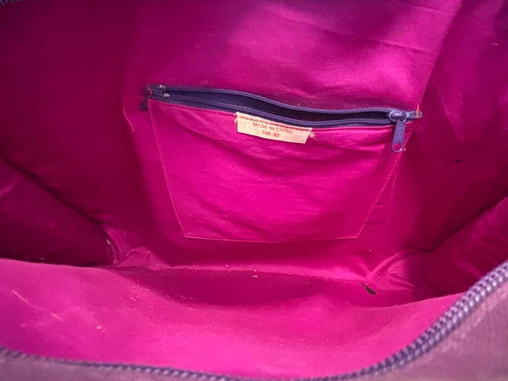 Vtg 1990s Pink Woven Straw Handbag with Rope Handles and Geometric Pattern - Picture 4 of 5